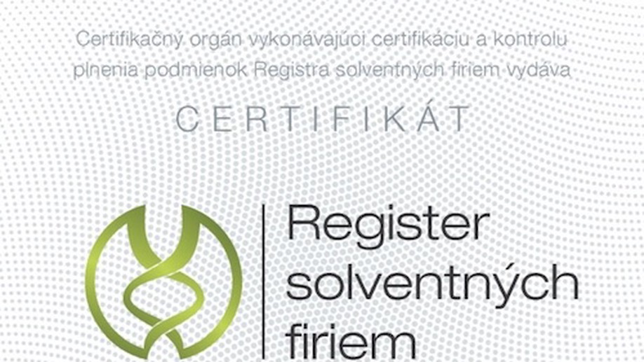 Certifikát Registra solventných firiem